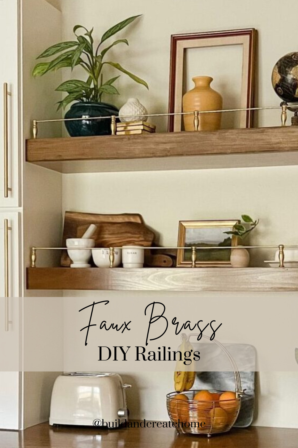 DIY: HOW TO BUILD SHELVES WITH BRASS GALLERY RAILS