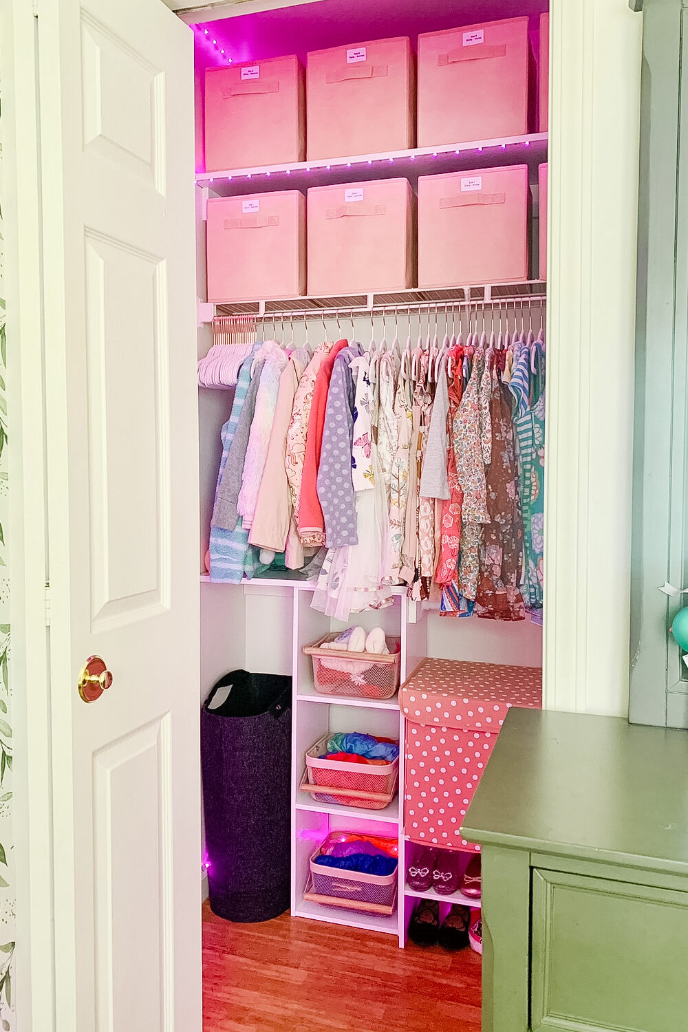 A shot of a perfect feminine closet a little girl
